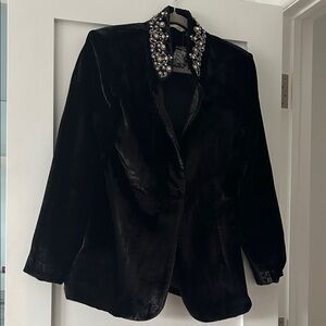 Soft Surroundings Black Velvet Blazer with Embellished Collar